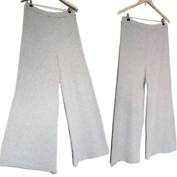 FREE PEOPLE Hailee Waffle Knit Wide Leg Relaxed Pull On Pants in Light Grey sz S - Picture 13 of 13